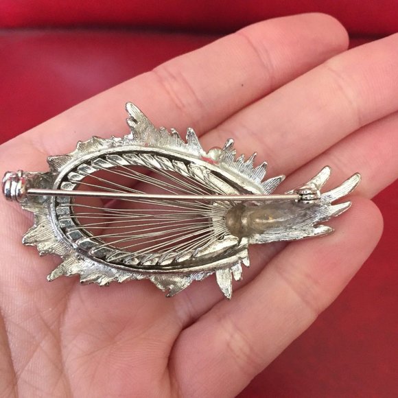 Vintage Brushed Silver Tone & Wire Abstract Brooch - Large Flower Leaf Modernist - Picture 4 of 4